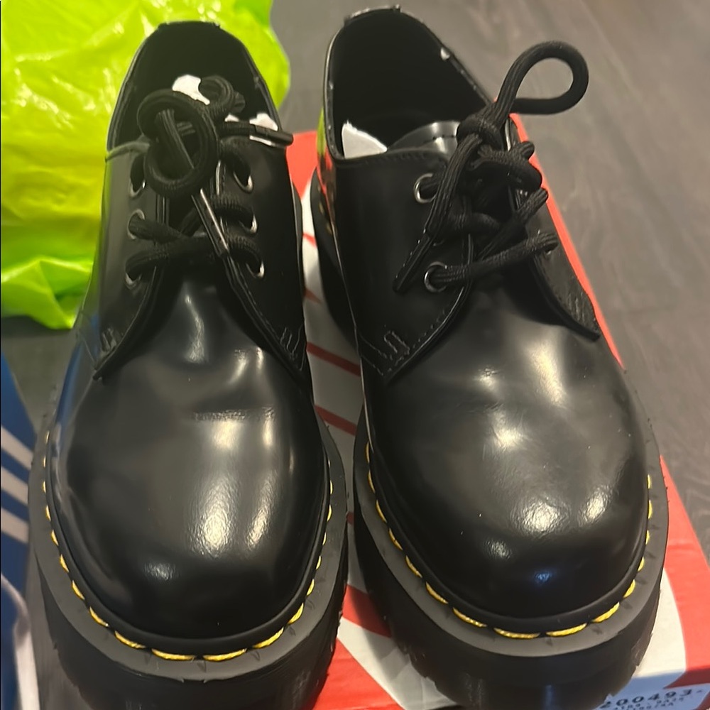 Dr. Martens Black Dress Shoes with Yellow Stitching